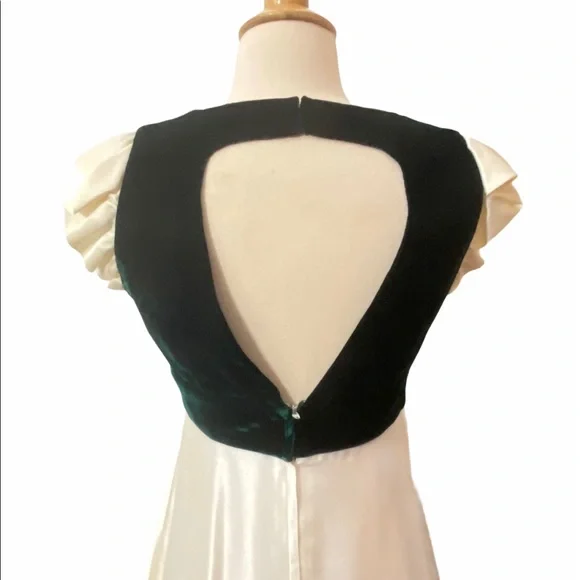 1950’s Vintage Elegant Green Velvet & Satin Formal Gown With Cutout Back, Medium - Picture 9 of 15